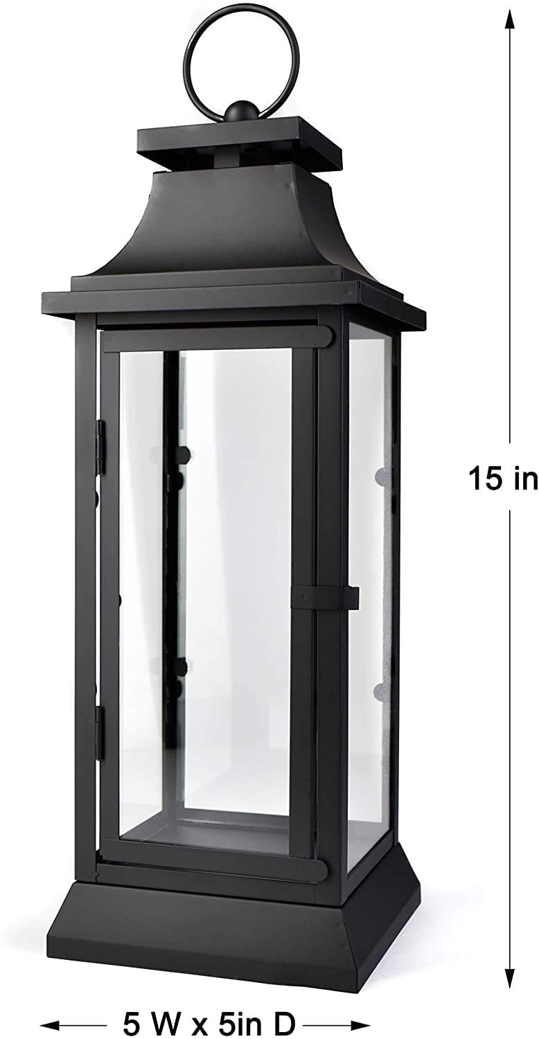 Serene Spaces Living Black Hurricane Lanterns with Clear Glass Panels， 15