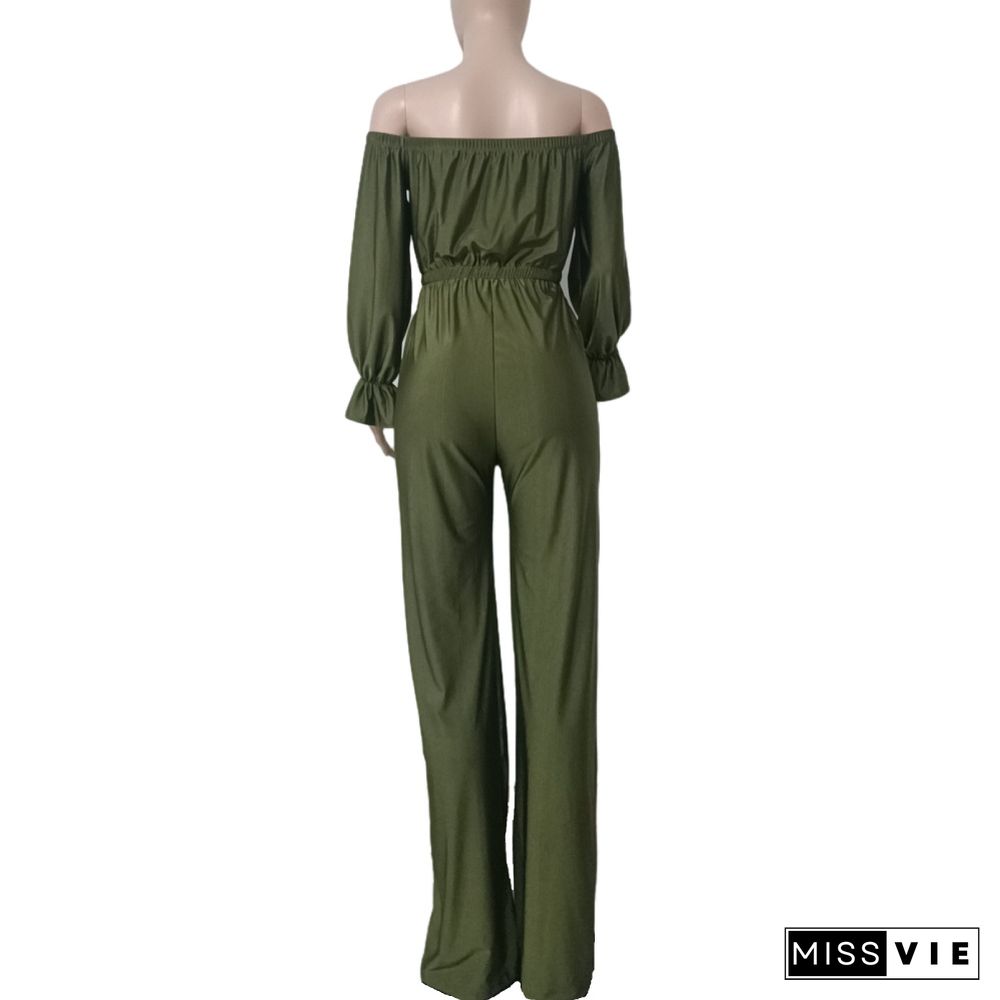 Off Shoulder Long Sleeve High Waist Straight Jumpsuit