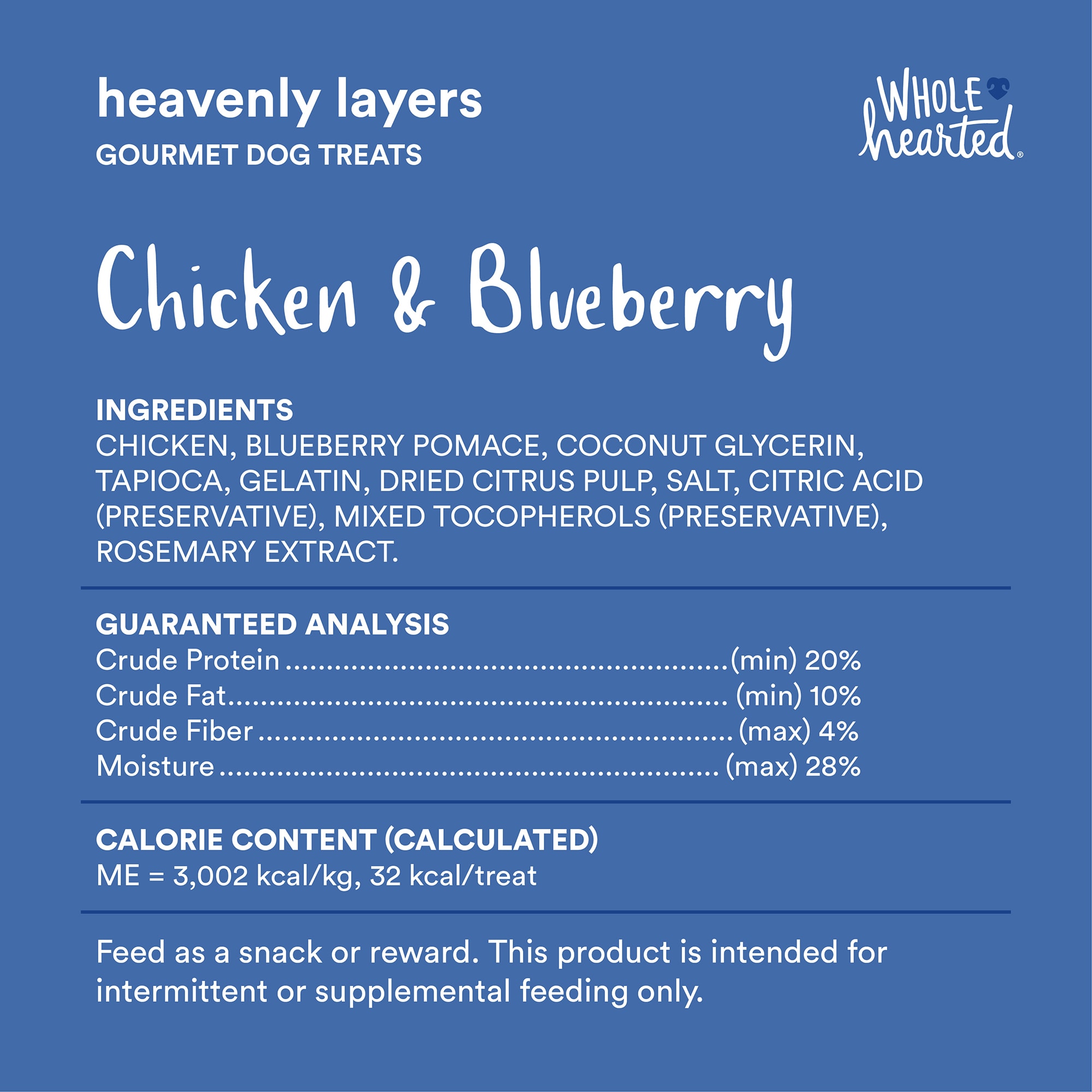 WholeHearted Heavenly Layers Chicken  Blueberry Flavor Gourmet Dog Treats， 10 oz.