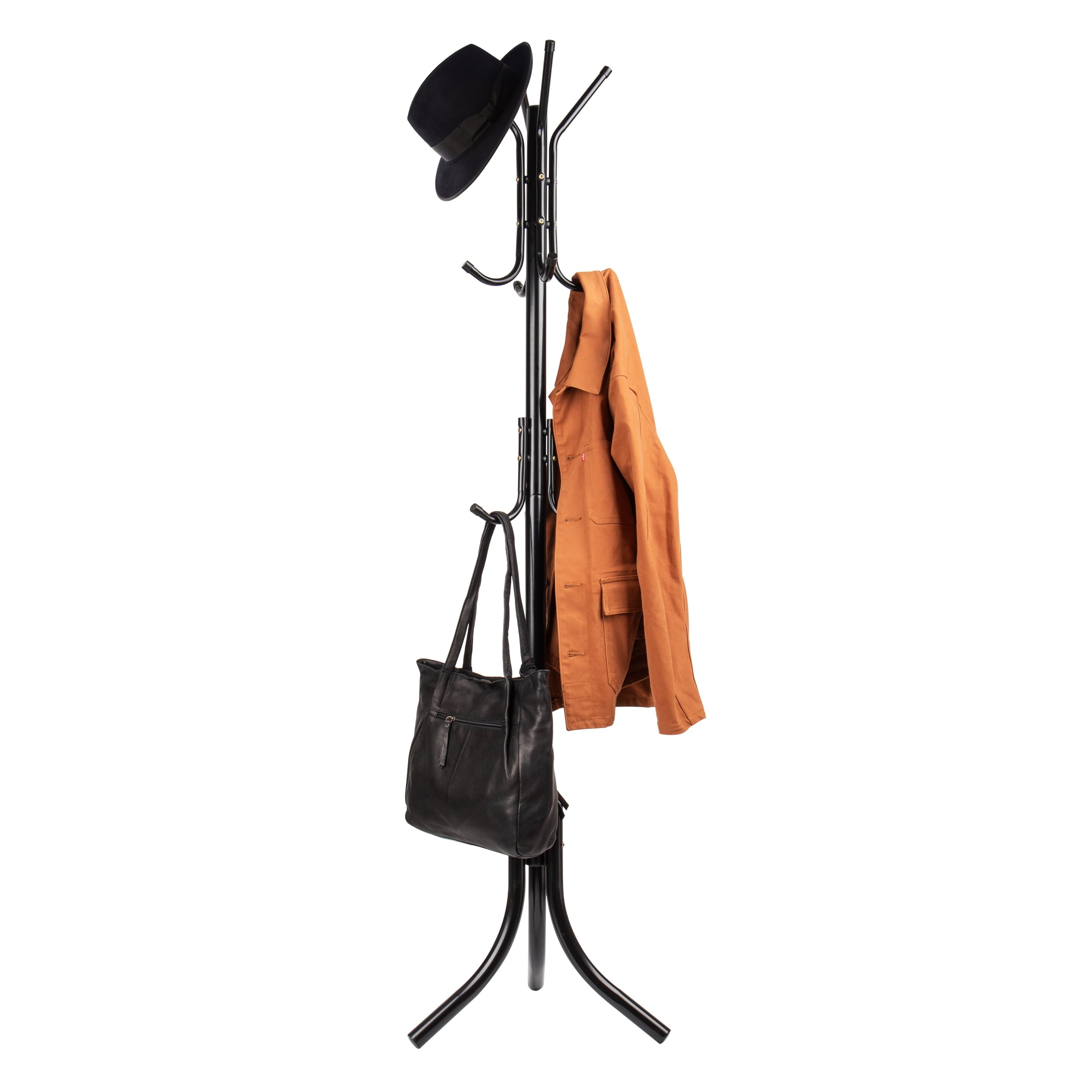 Mind Reader Classic 11-Hook Metal Coat and Hat Rack Stand， Black