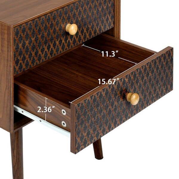 Natural Walnut 2-Drawer WoodandMDF End Table Side Table (18.9