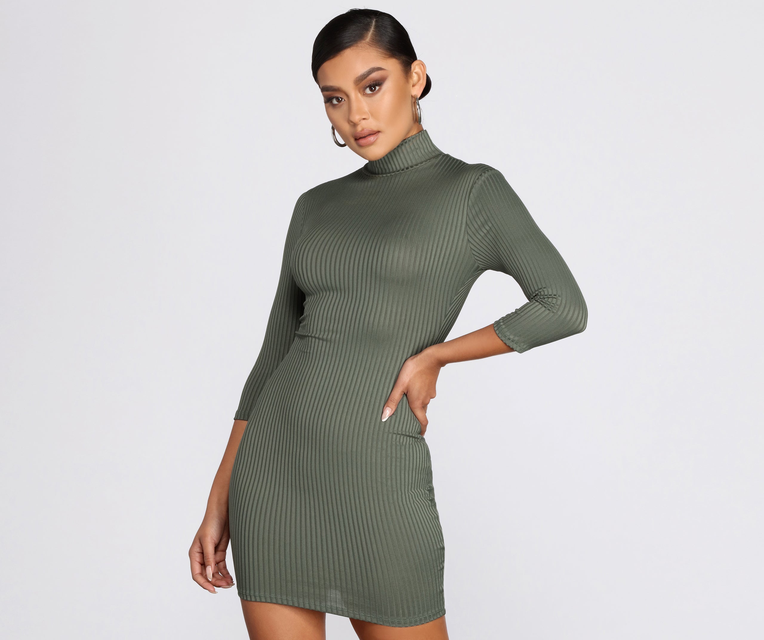 Ribbed Knit Turtleneck Mini Dress