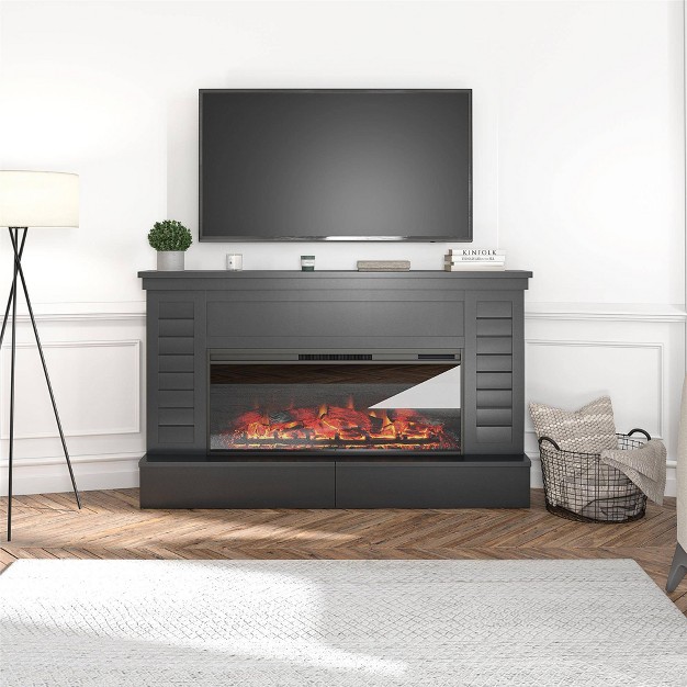 Hathaway Wide Shiplap Mantel With Linear Electric Fireplace And Storage Drawers Black Room amp Joy