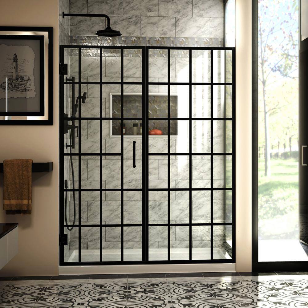 DreamLine Unidoor Toulon 58-58 12 in. W x 72 in. H Frameless Hinged Shower Door in Satin Black SHDR-2458720-89