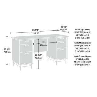 SAUDER 57 in. Rectangular Sky Oak 6 Drawer Executive Desk with File Storage 423235