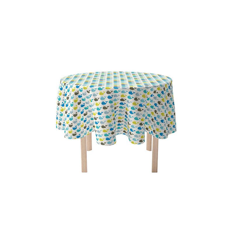 Round Tablecloth， 100% Polyester， 60 Round， Happy Whales