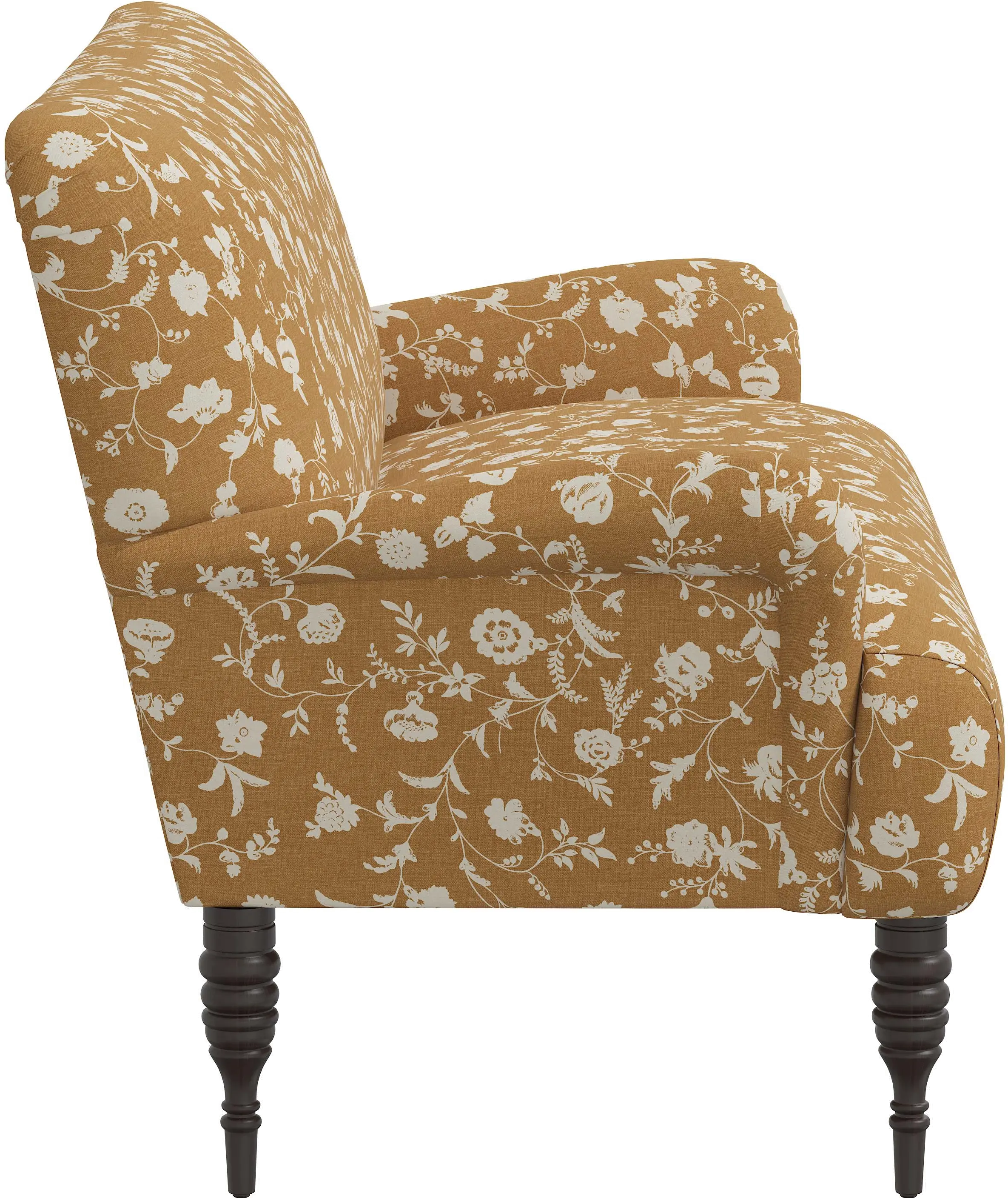 Sammie Ochre Floral Rounded Arm Settee - Skyline Furniture