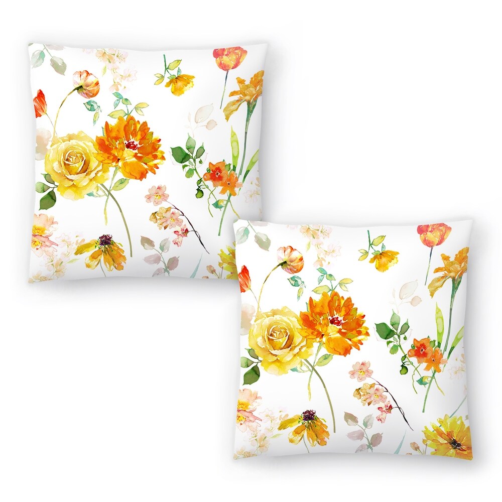 Vintage Yellow Floral and Blue Peony   Set of 2 Decorative Pillows