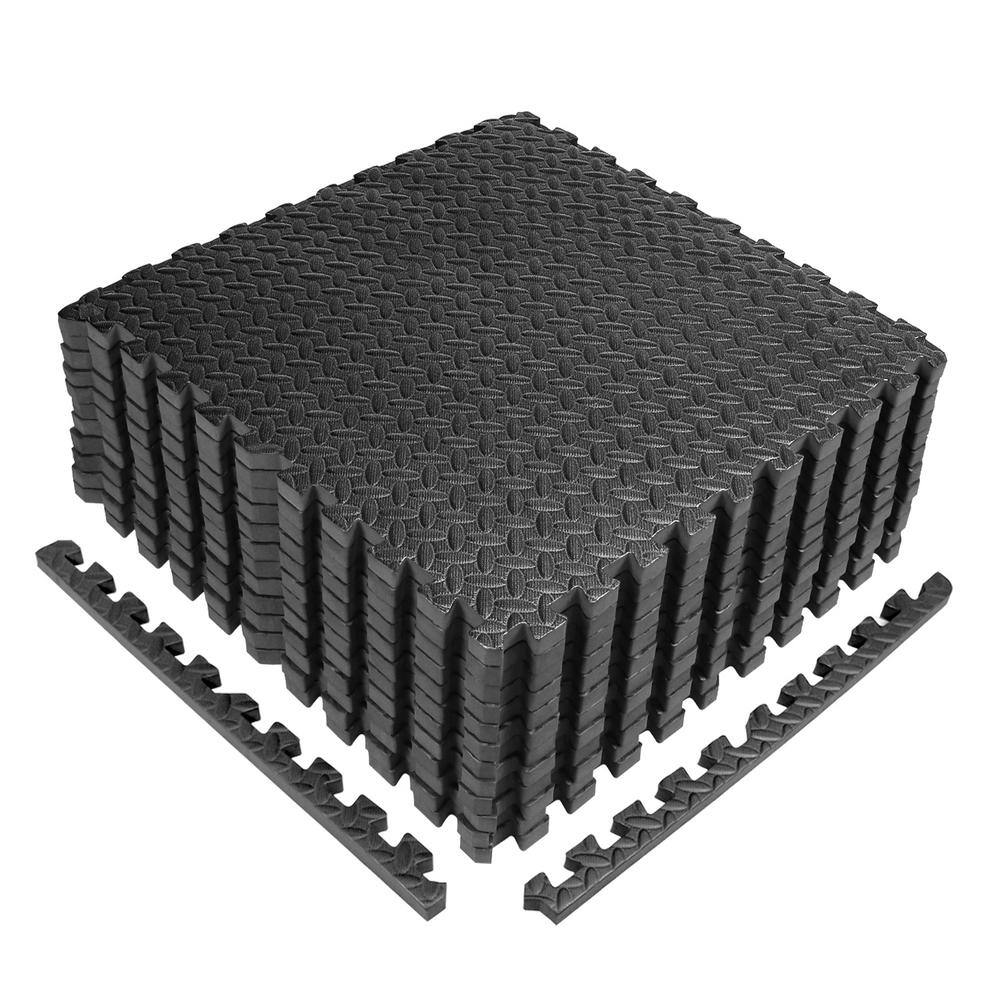 CAP Puzzle Exercise Mat Black 24 in. x 24 in. x 0.5 in. EVA Foam Interlocking Tiles with Border (48 sq. ft.) MTS2-1206AM