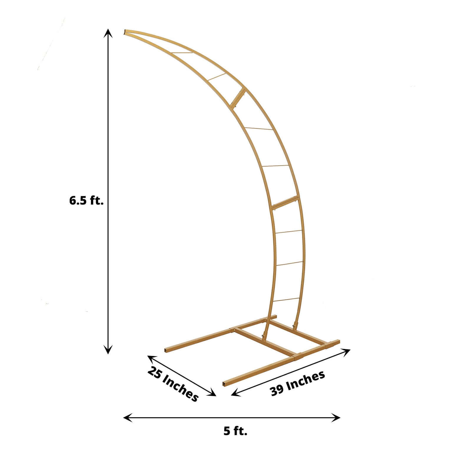 Gold Metal Half Crescent Moon Wedding Arch Flower Stand, Curved Arbor Balloon Frame 6.5ft