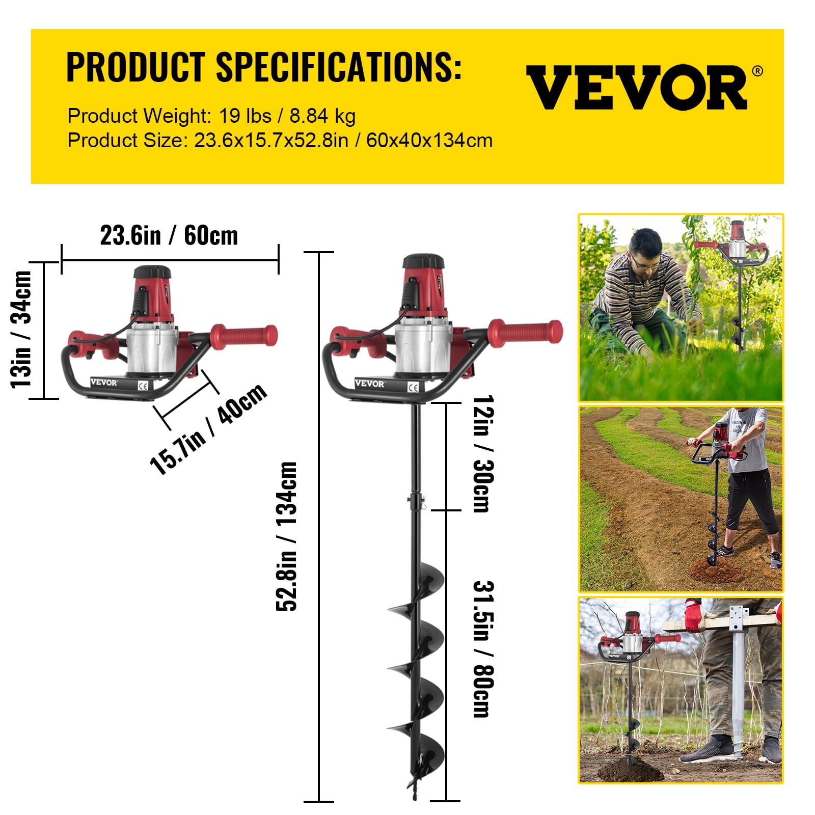 VEVOR Electric Post Hole Digger, Power Post Hole Auger, with 6