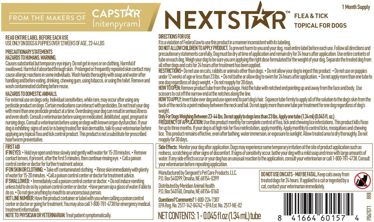 NextStar Flea and Tick Spot Treatment for Medium Dogs， 23-44 lbs