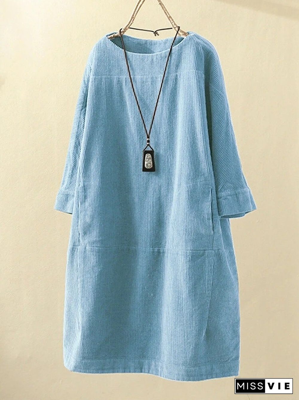 Pleated Long Sleeve Casual Solid Casualdress Linen