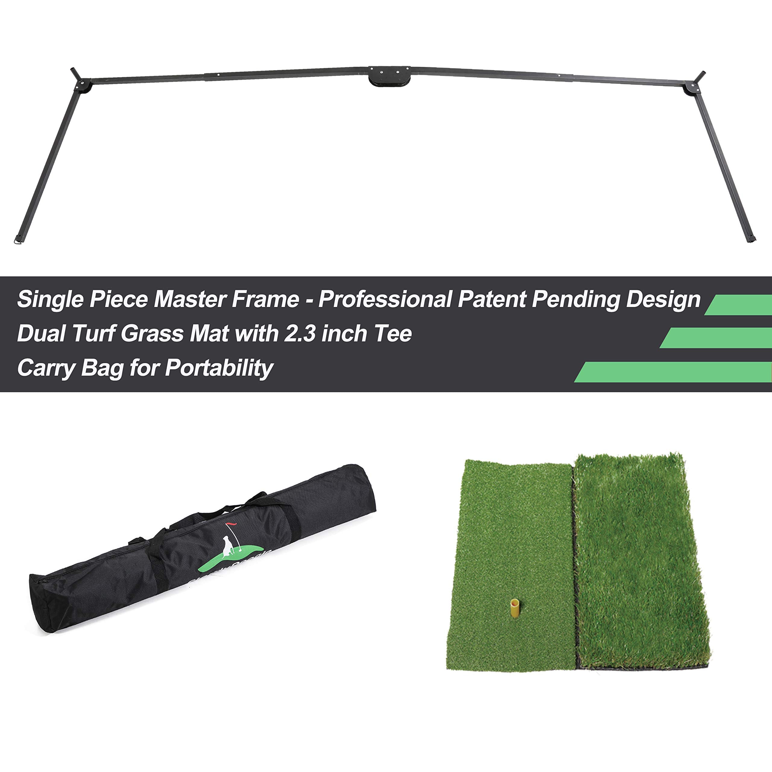 10 x 7ft Golf Net Bundle - Professional Patent Pending Design - Dual-Turf Golf Mat (select 4pc)， Chipping Target and Carry Bag－The Right Choice of Golf Nets for Backyard Driving and Golf Hitting Nets