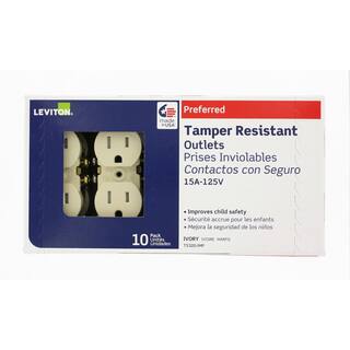 Leviton 15 Amp Tamper Resistant Duplex Outlet Ivory (10-Pack) M21-T5320-IMP