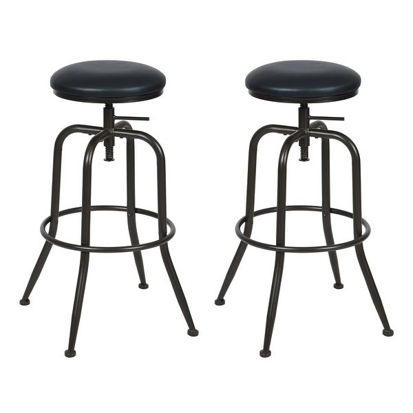 Industrial Counter Bar Stools with Black Pu (Set of 2) for a Modern Kitchen or Island or Breakfast Bar， Height Adjustable