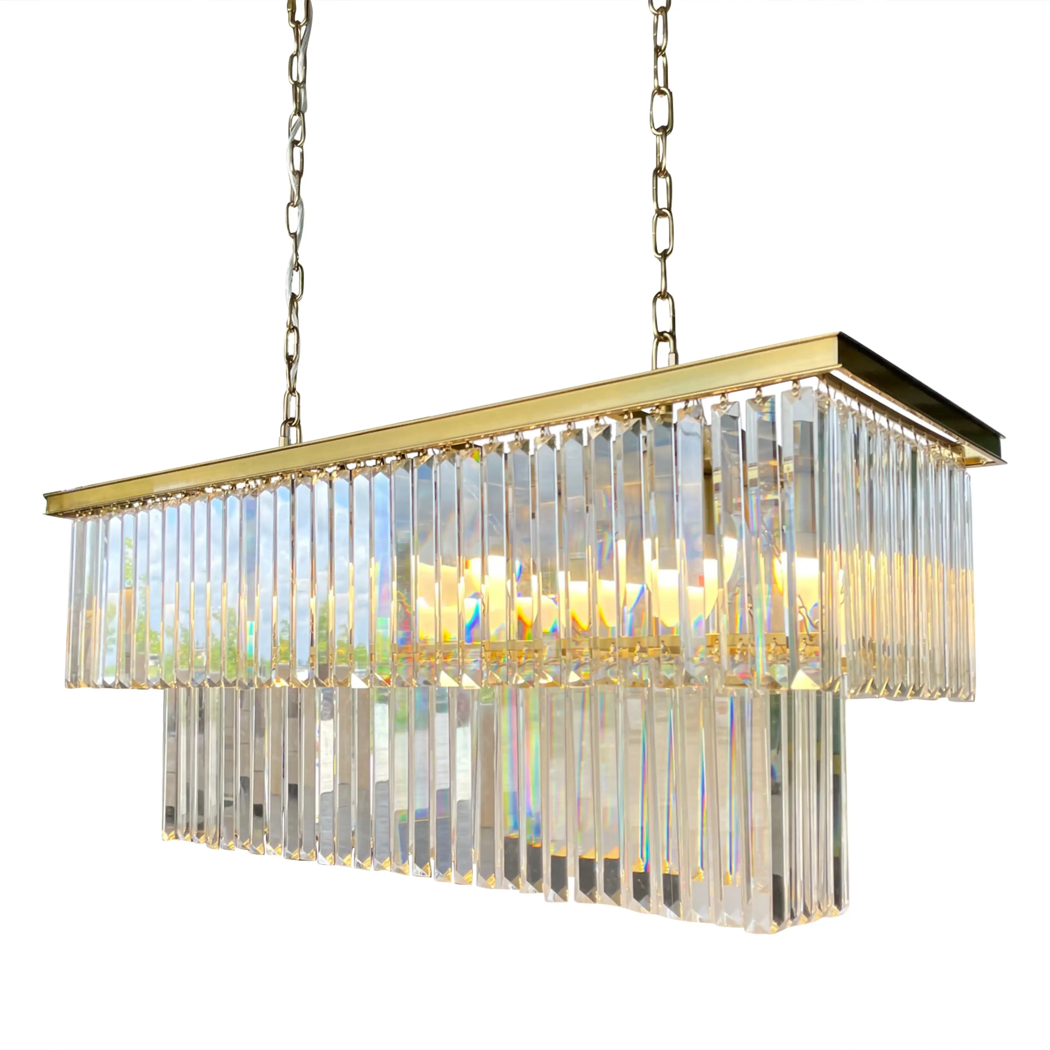 D Angelo 40 Inch Clear Glass Crystal Prism Chandelier Brass