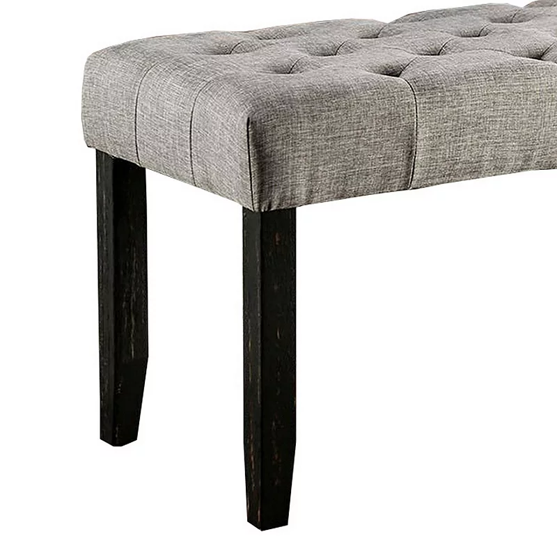 48 Inches Bench with Tufted Seat and Chamfered Legs， Light Gray