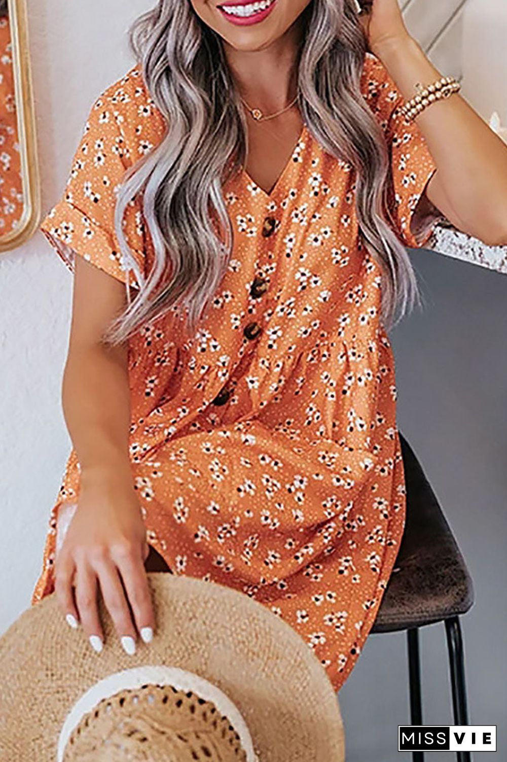 Fashion Casual Print Split Joint V Neck A Line Dresses