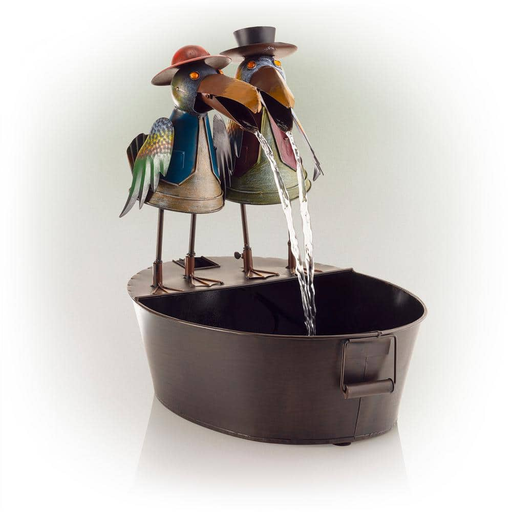 Alpine Corporation 20 in. Tall Outdoor Metal Crow Water Fountain Yard Art Decor NCY298