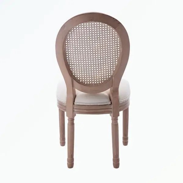 Upholstered Fabrice With Rattan Back Dining Chair with rubber legs