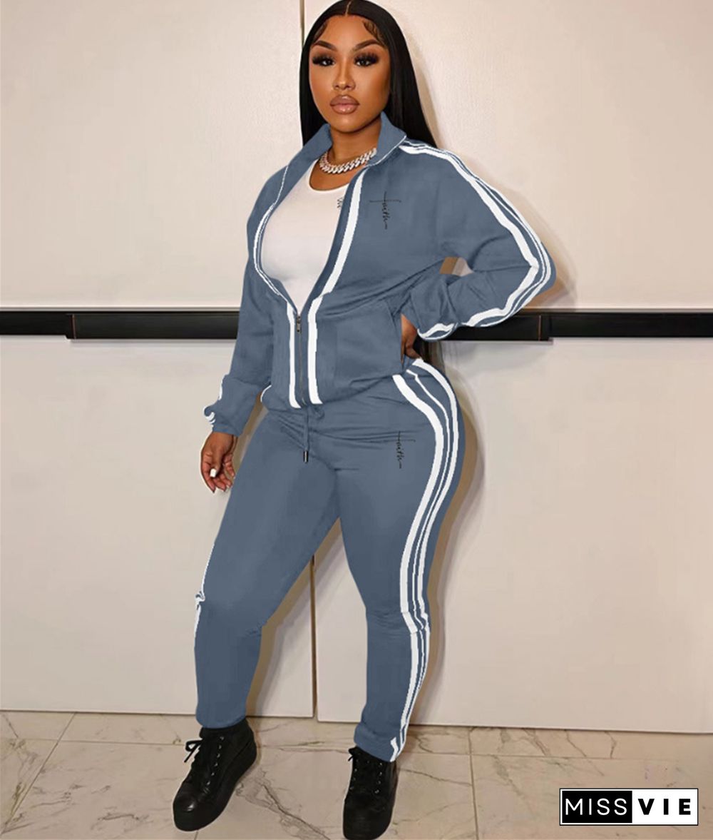 Zip Jackets Sweatshirt Side Stripe Pants Sweatsuits