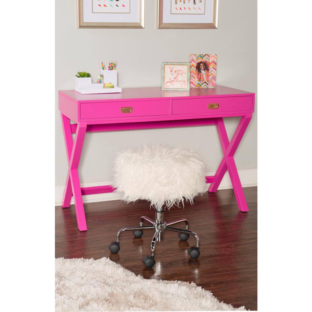 Linon Home Decor 44 in. Rectangular Raspberry Pink 2 Drawer Writing Desk with Built-In Storage THD00683