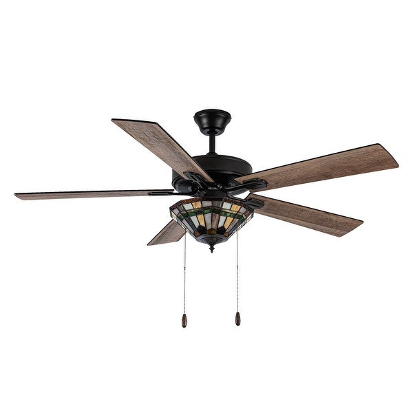 Shelby River of Goods Oil-Rubbed Bronze and Stained Glass 52-Inch 3-Light Ceiling Fan - 52