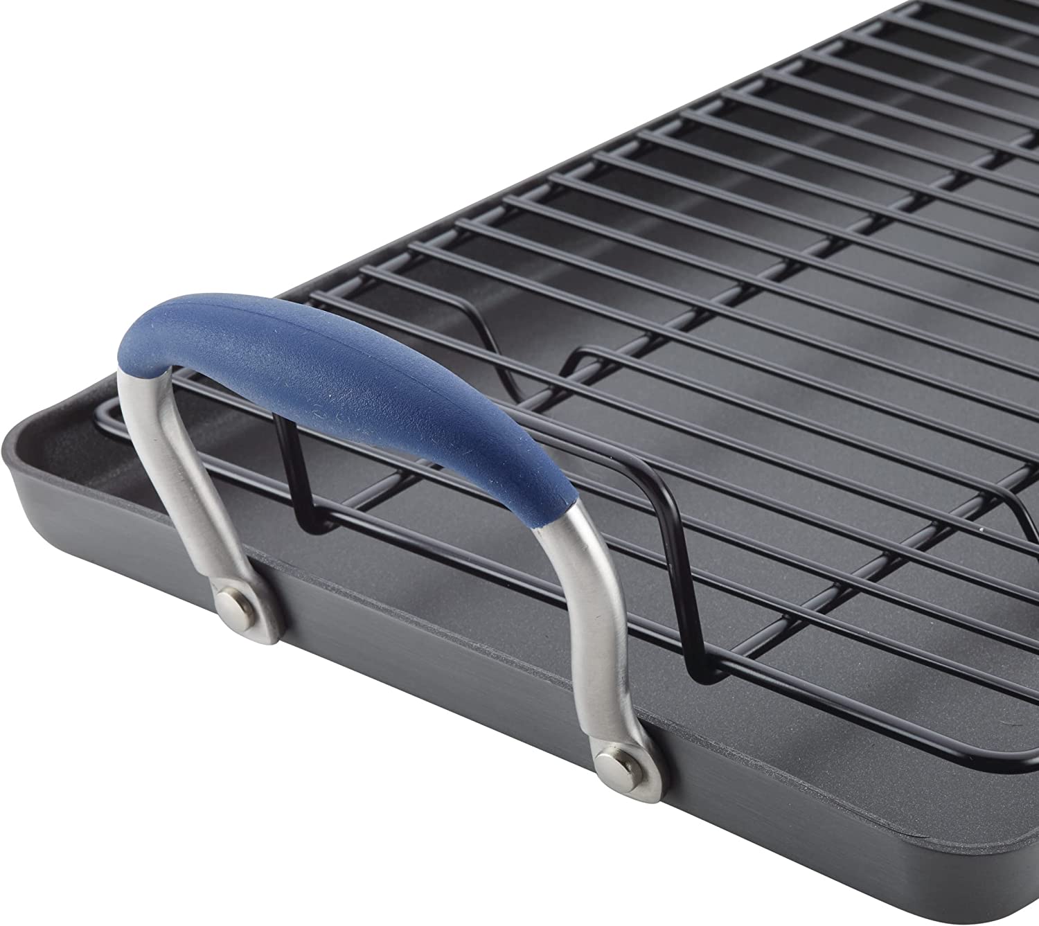 Anolon 84615 Advanced Hard Anodized Nonstick Pan/Flat Grill/Griddle Rack， 10 Inch x 18 Inch， Indigo Blue