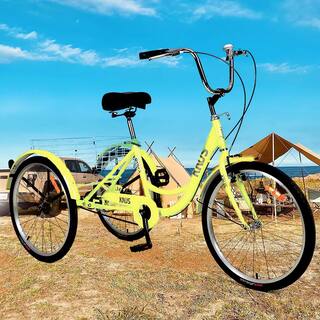 Runesay 26 in. Wheels Cruiser Bicycles Adult Tricycle Trikes 3-Wheel Bikes with Large Shopping Basket Single Speed in Yellow BIKECYN708