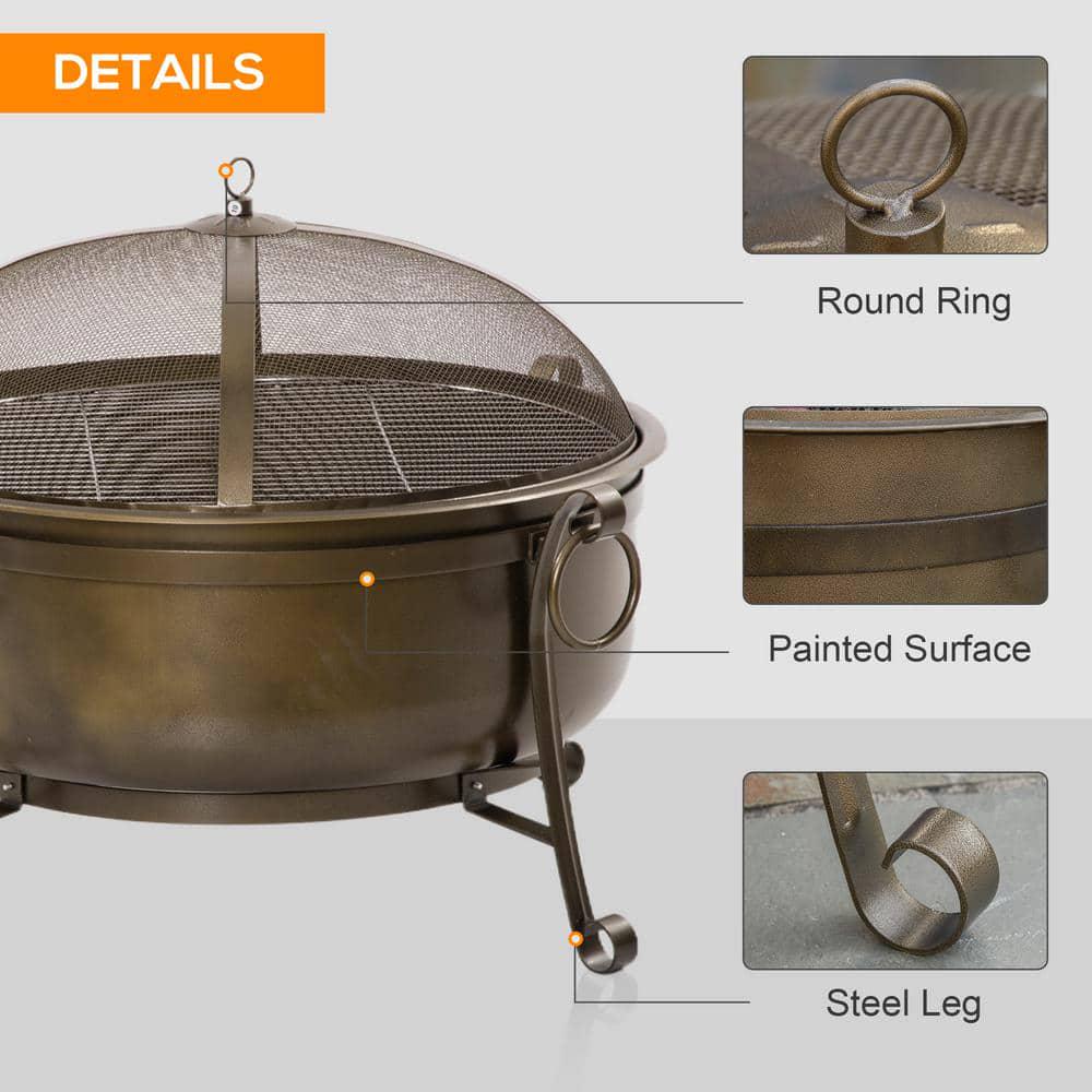 Outsunny 37 in 2in1 Outdoor Fire Pit with BBQ Grill Patio Heater Wood Charcoal Burner Firepit Bowl with Spark Screen Cover