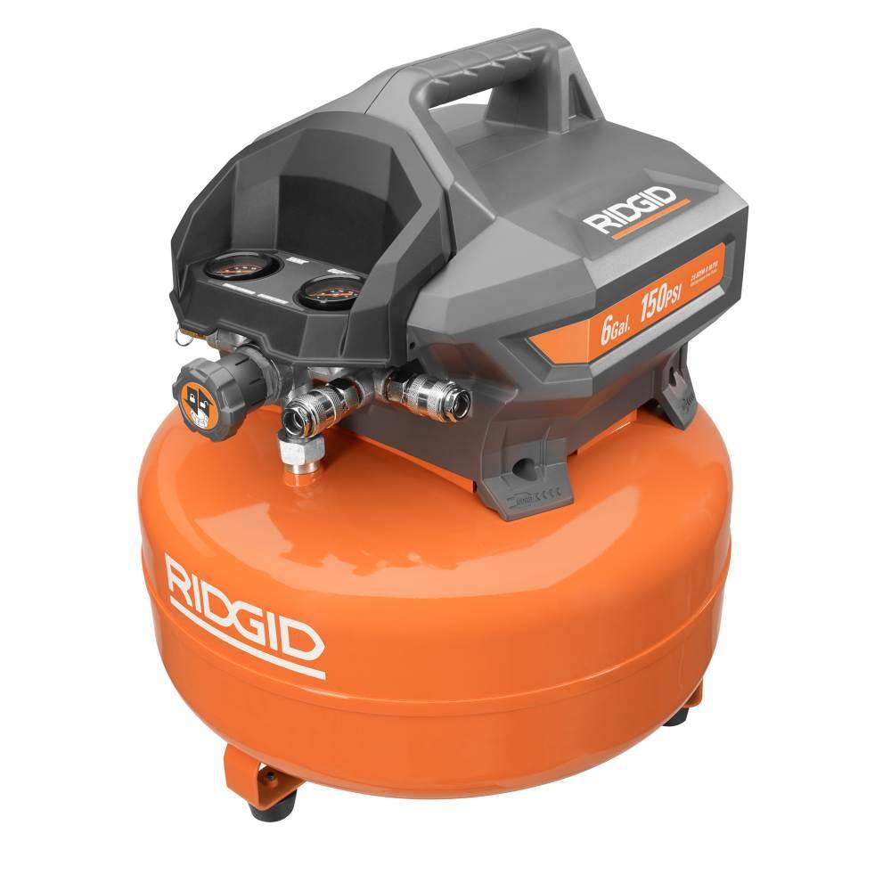 RIDGID 6 Gal. Portable Electric Pancake Air Compressor with 18-Gauge Brad Nailer and 16-Gauge Straight Finish Nailer Kit OF60150HB-R692BFFN