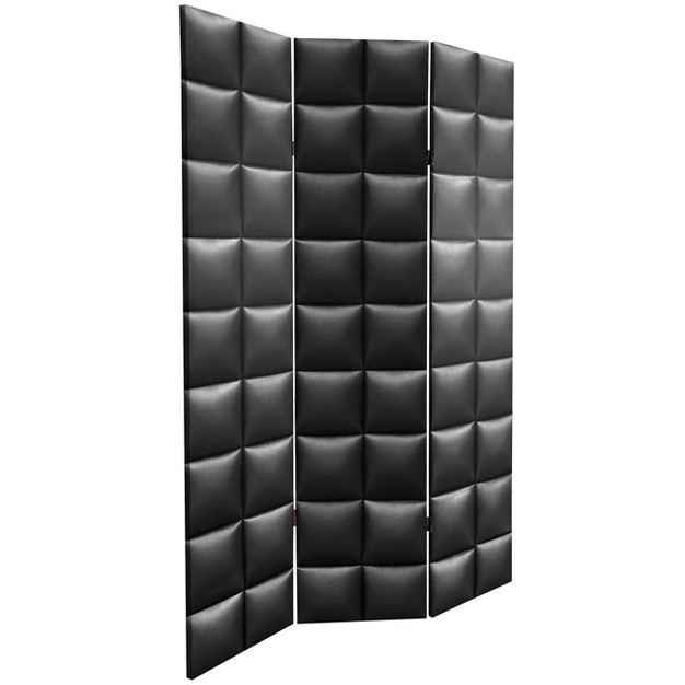 Double Sided Glam Leather Print Canvas Room Divider Black Oriental Furniture