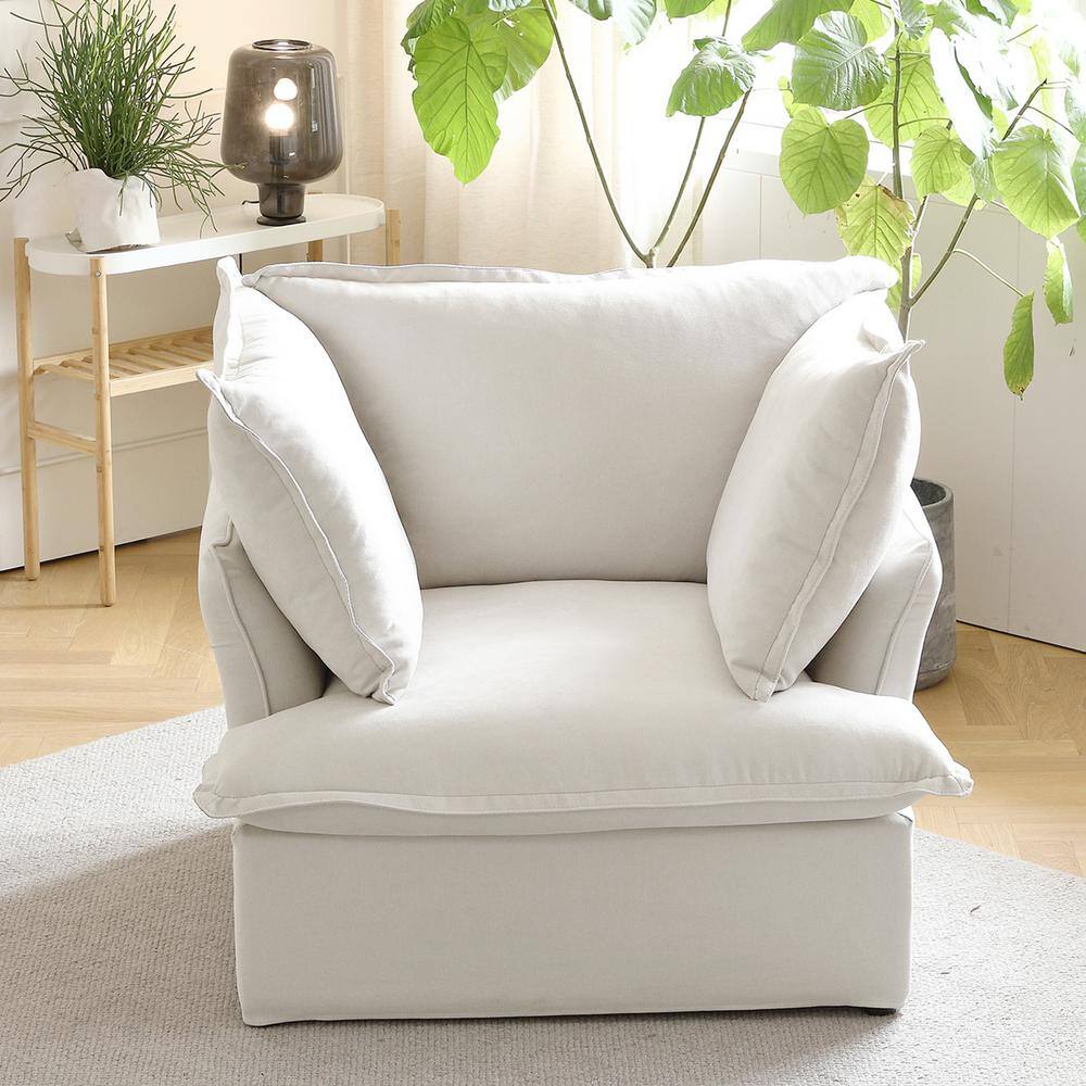 Magic Home 2-Piece Down Filled Comfort Overstuffed Linen Cover Removeable Modular Living Room Set (1-Seater plus Loveseat ) White CS-SM000297AAE