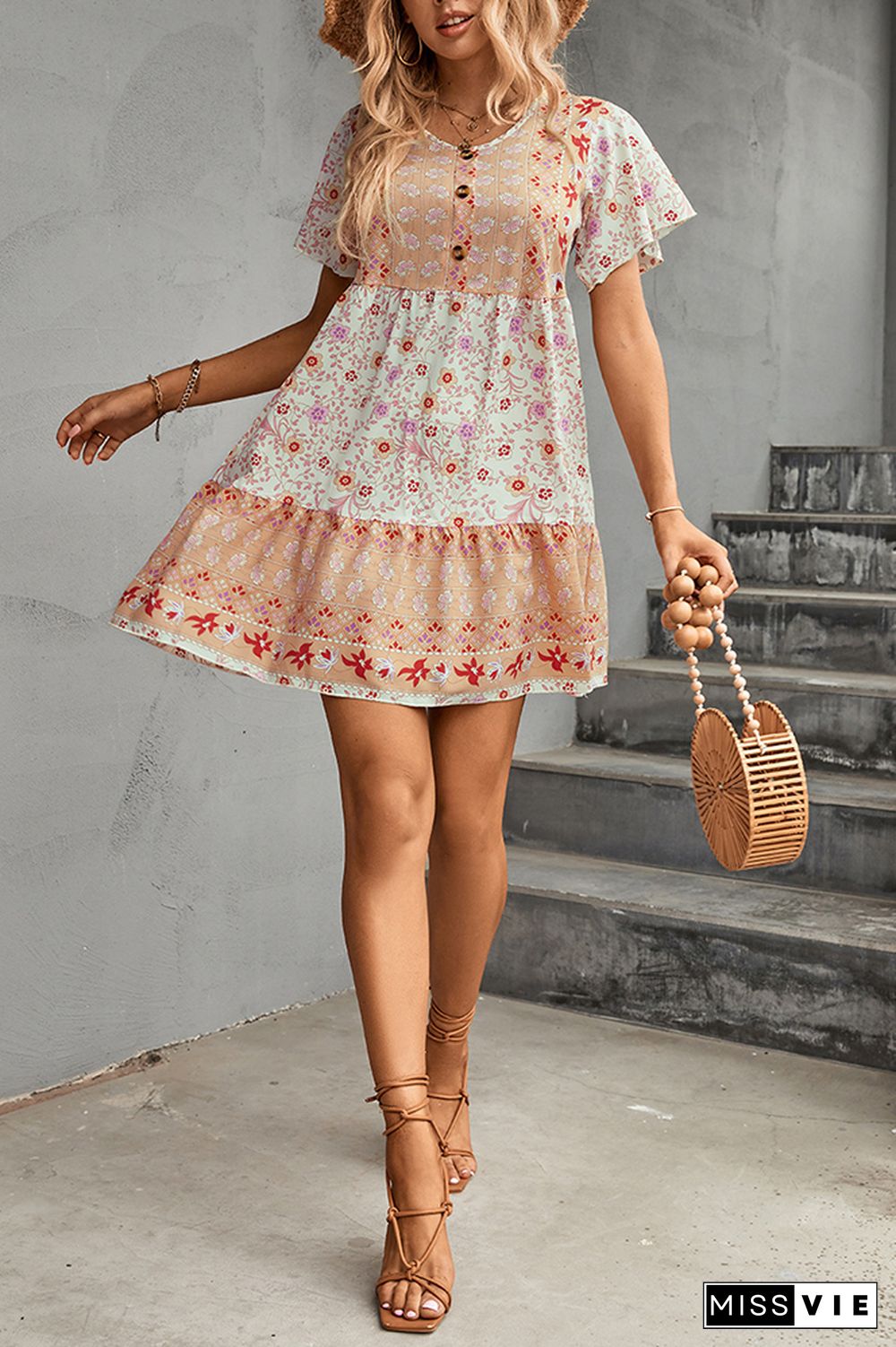 Floral Print Short Sleeve Loose Dress Wholesale