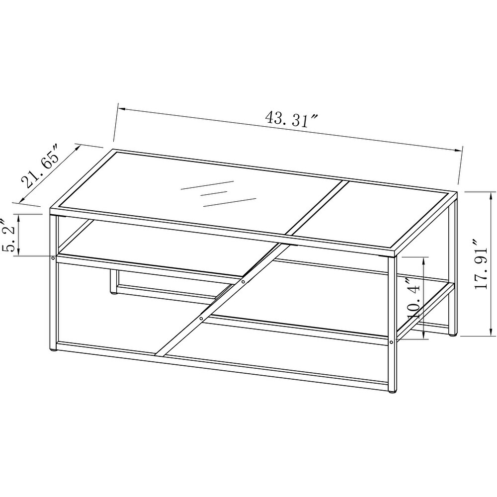 Coffee Table with Storage Shelf Tempered Glass End Table   43.31* 21.56* 17.91 inch