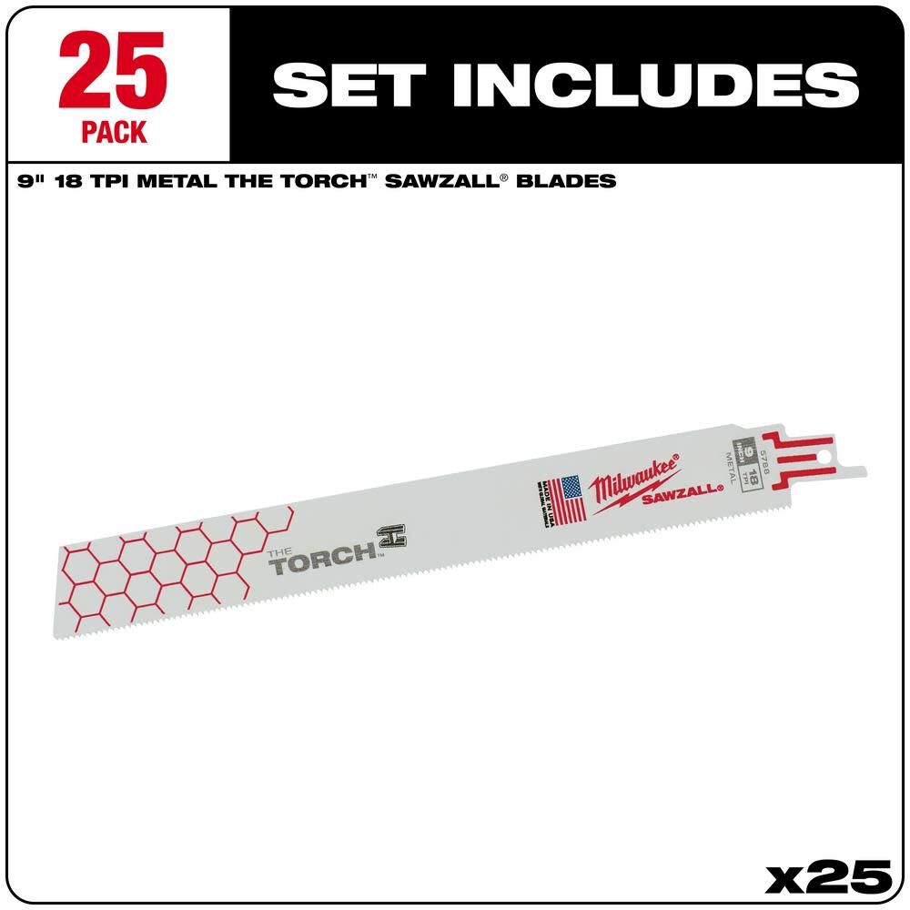 MW 9 in. 18 TPI THE TORCH SAWZALL Blade 25PK 48-00-8788 from MW