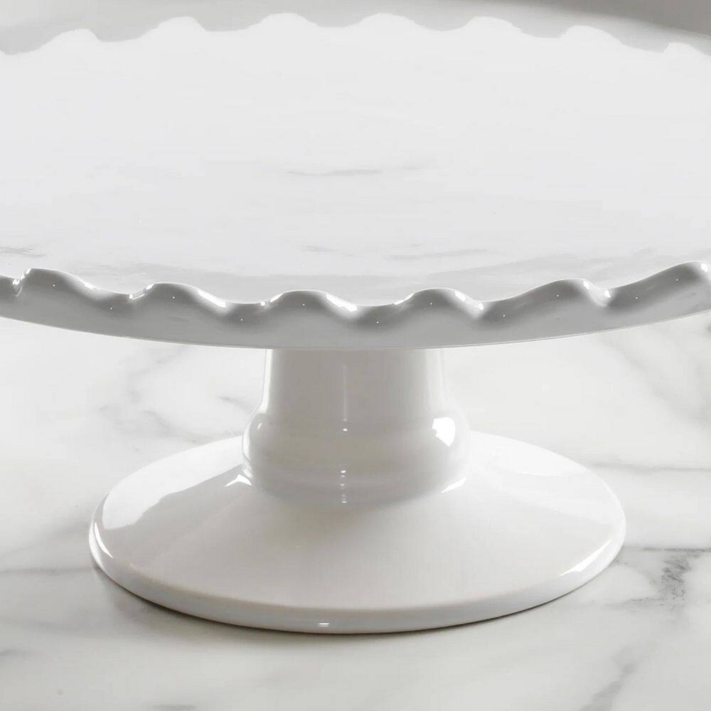 MARTHA STEWART 2-Piece 1-Tier White Stoneware Cake Stand 985118774M