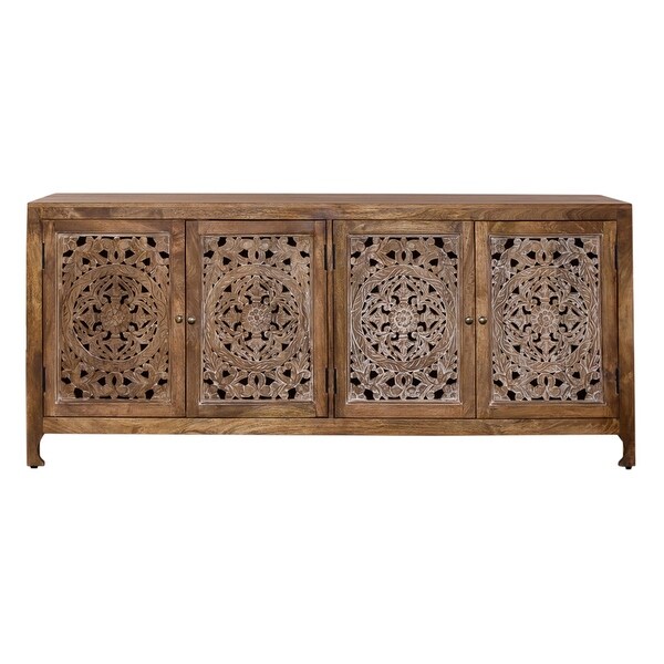 Marisol Weathered Honey 74 Inch 4 Door Accent TV Stand