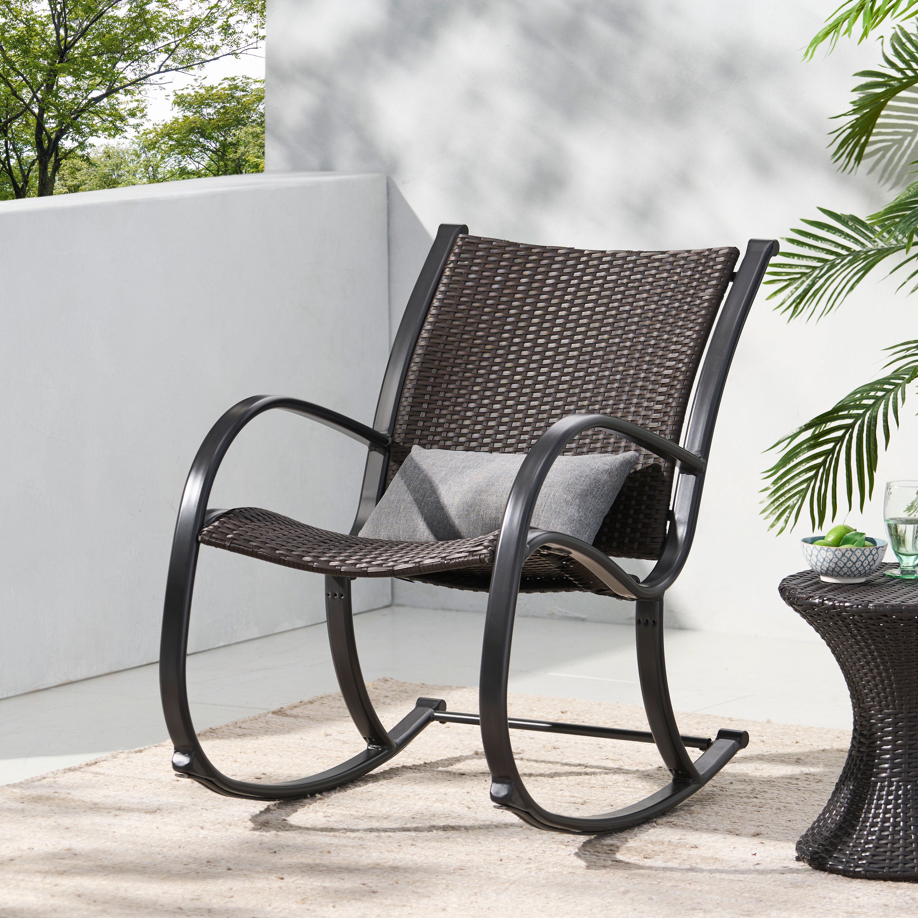 Leann Outdoor Dark Brown Wicker Rocking Chair