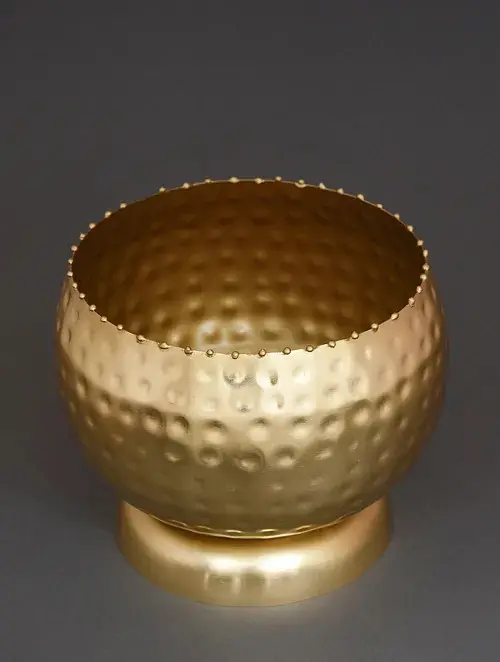 Premium Quality Handcrafted Decorative Modern Luxury Gold Metal Round Planter For Home And Garden