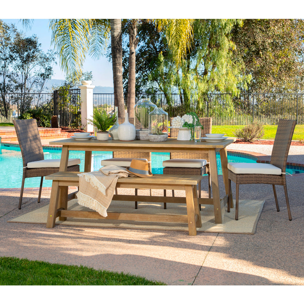 Coaster Sierra 6 Piece Eucalyptus Wooden Rectangular Outdoor Dining Set, Natural