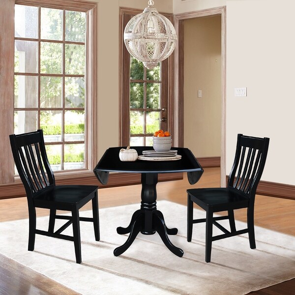 42 inch Drop Leaf Table with Two Slat Back Dining Chairs - 3 Piece Set