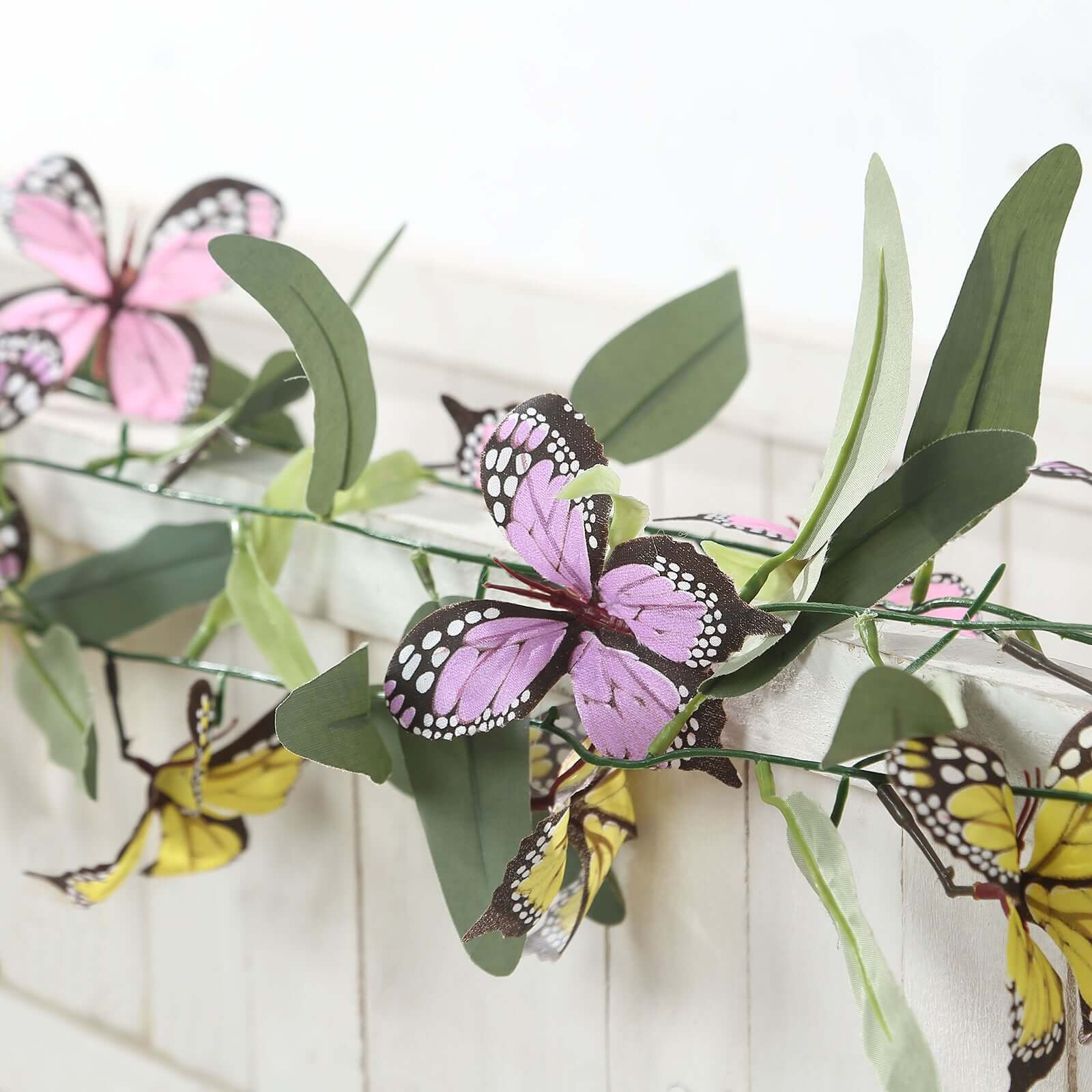 3 Pack Faux Butterfly Flowers Garland with Willow Greenery Leaves, Artificial Garland Vines - 6ft