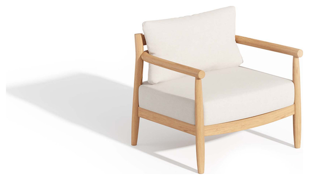 Lido Club Chair  Teak  Bliss Linen Cushion Set   Midcentury   Outdoor Lounge Chairs   by Oxford Garden  Houzz