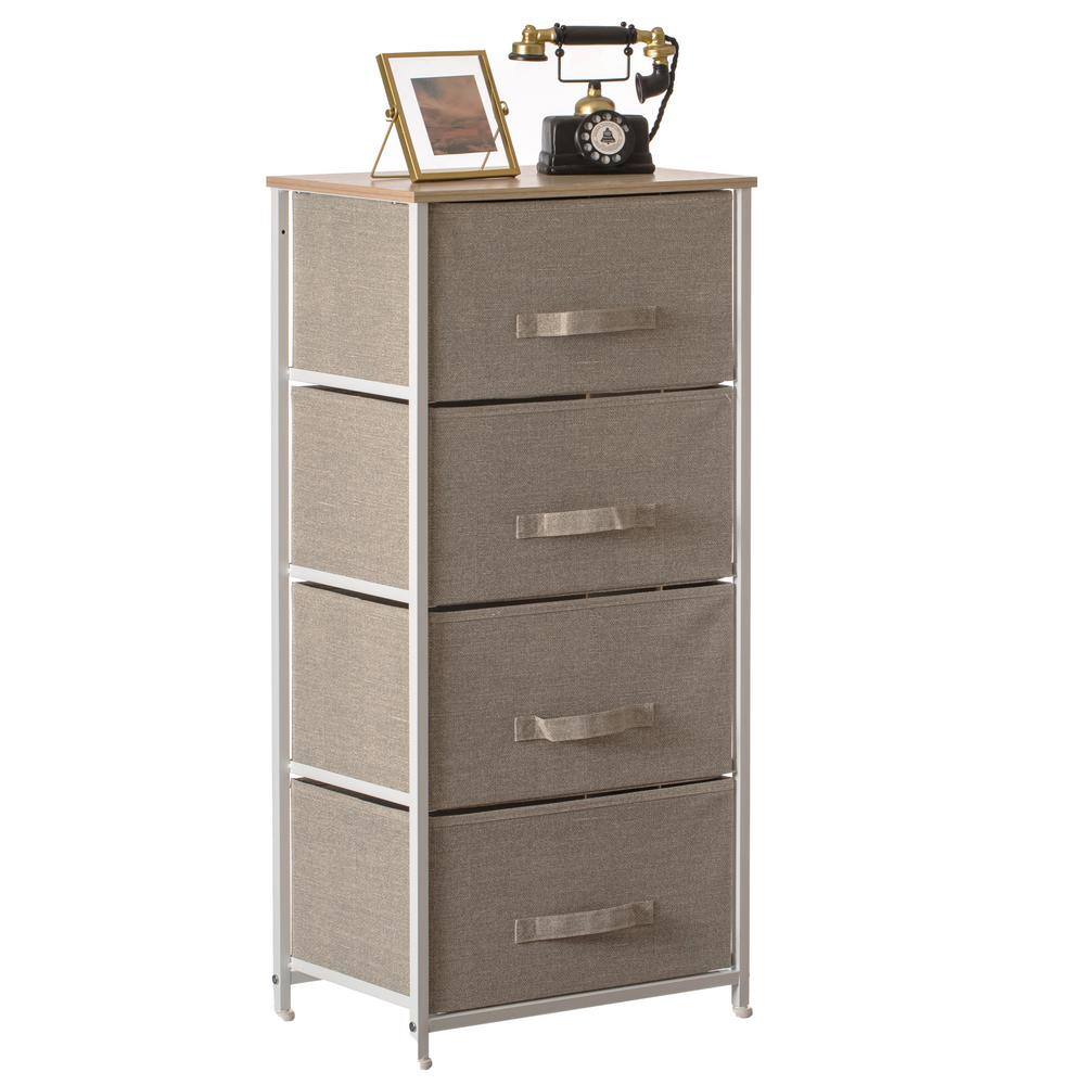 Basicwise Sand Beige Cube Storage Bins and White Frame 4-Storage Night Chest and Storage Chest QI004115.4.BG