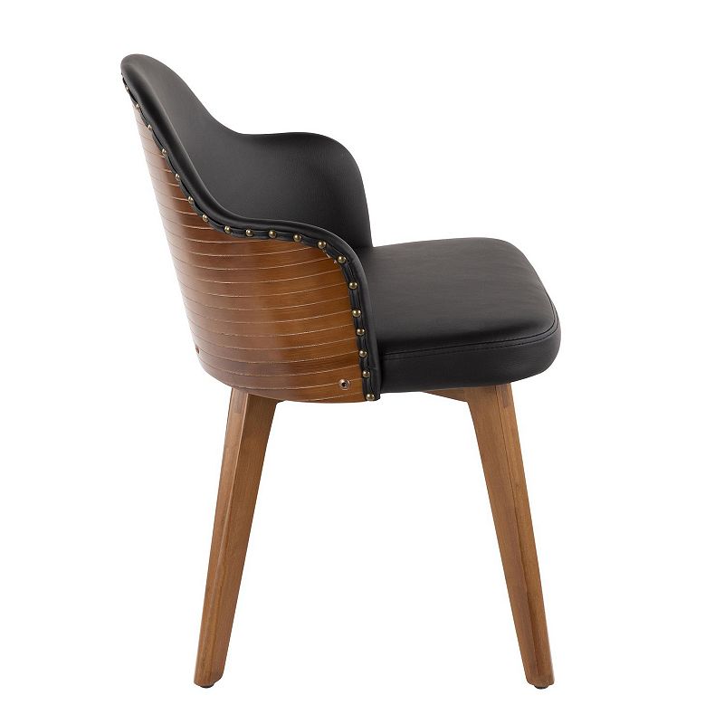 30 Black Faux Leather Ahoy Mid-Century Chair in Walnut