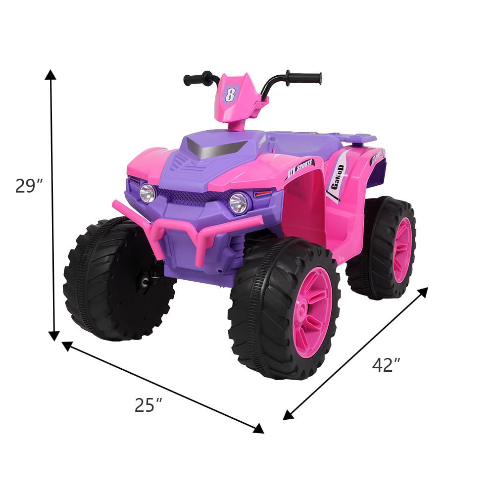 Winado Perfect for Kids Ride On ATV 12V 7Ah Battery Powered Car 4-Wheeler with a Realistic Foot Pedal Accelerator, LED Headlights, Music, Horn - Pink and Purple