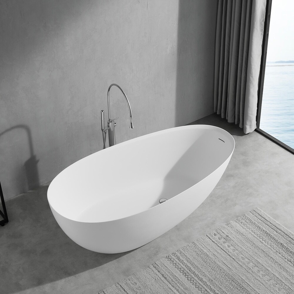 67 in. W Solid Surface Freestanding Flatbottom Soaking Bathtub