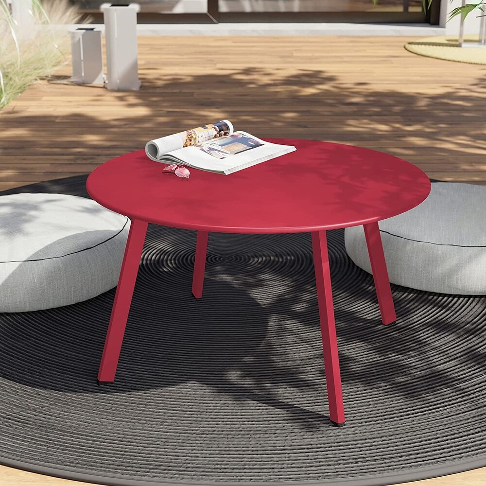 27.6 inch Red Round Coffee Table Patio Side Table